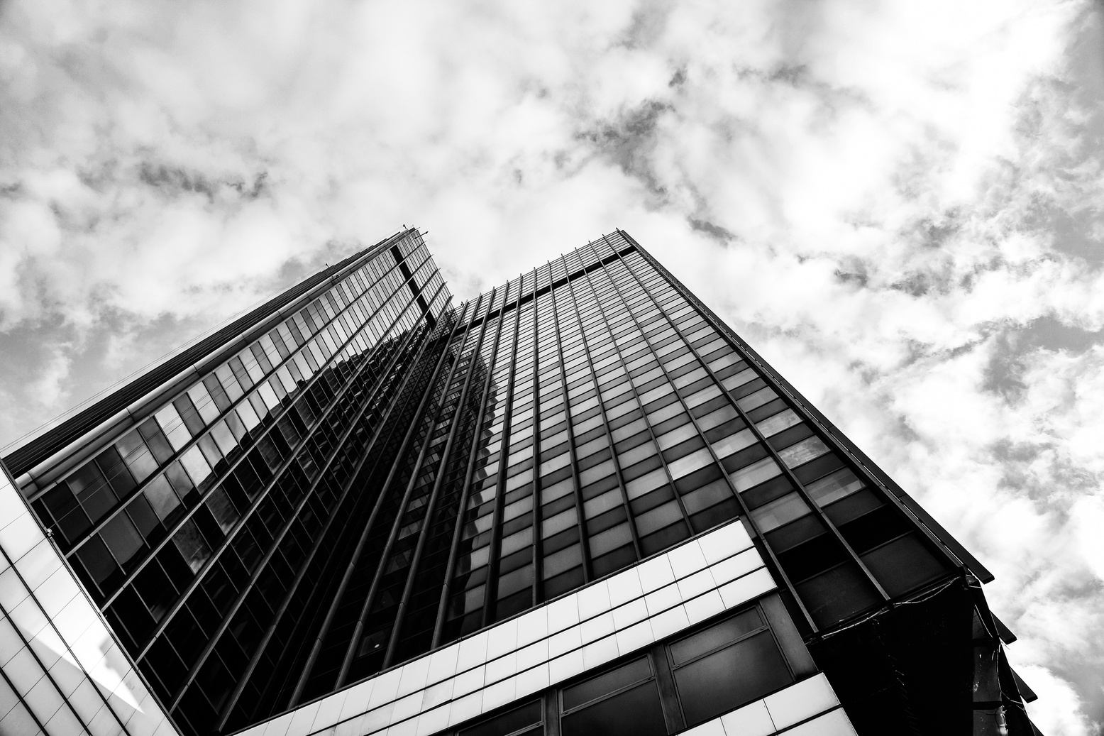 Grayscale Photo of High-rise Building